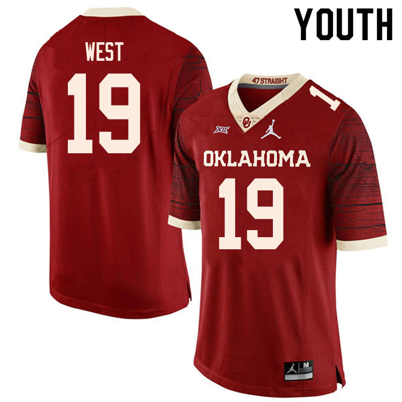 Youth #19 Trevon West Oklahoma Sooners College Football Jerseys Sale-Retro